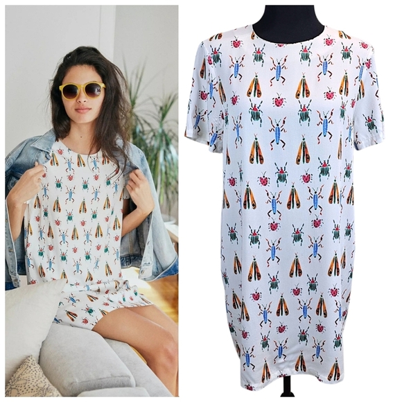 Anthropologie Corey Lynn Calter Womens Coccinelle Tunic Dress SP White Bug Print - Picture 1 of 15